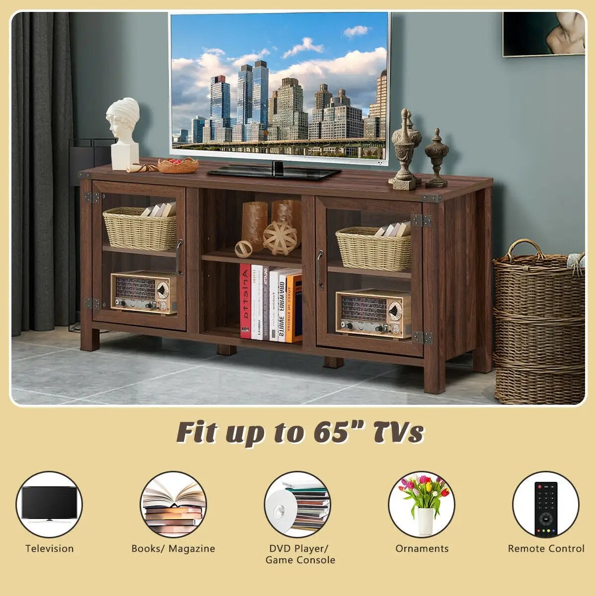 TV Stand Entertainment Center for TVs up to 65 Inch with Storage Cabinets, photo 2 of 16