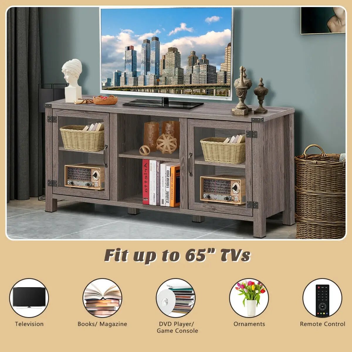 TV Stand Entertainment Center for TVs up to 65 Inch with Storage Cabinets, photo 3 of 16