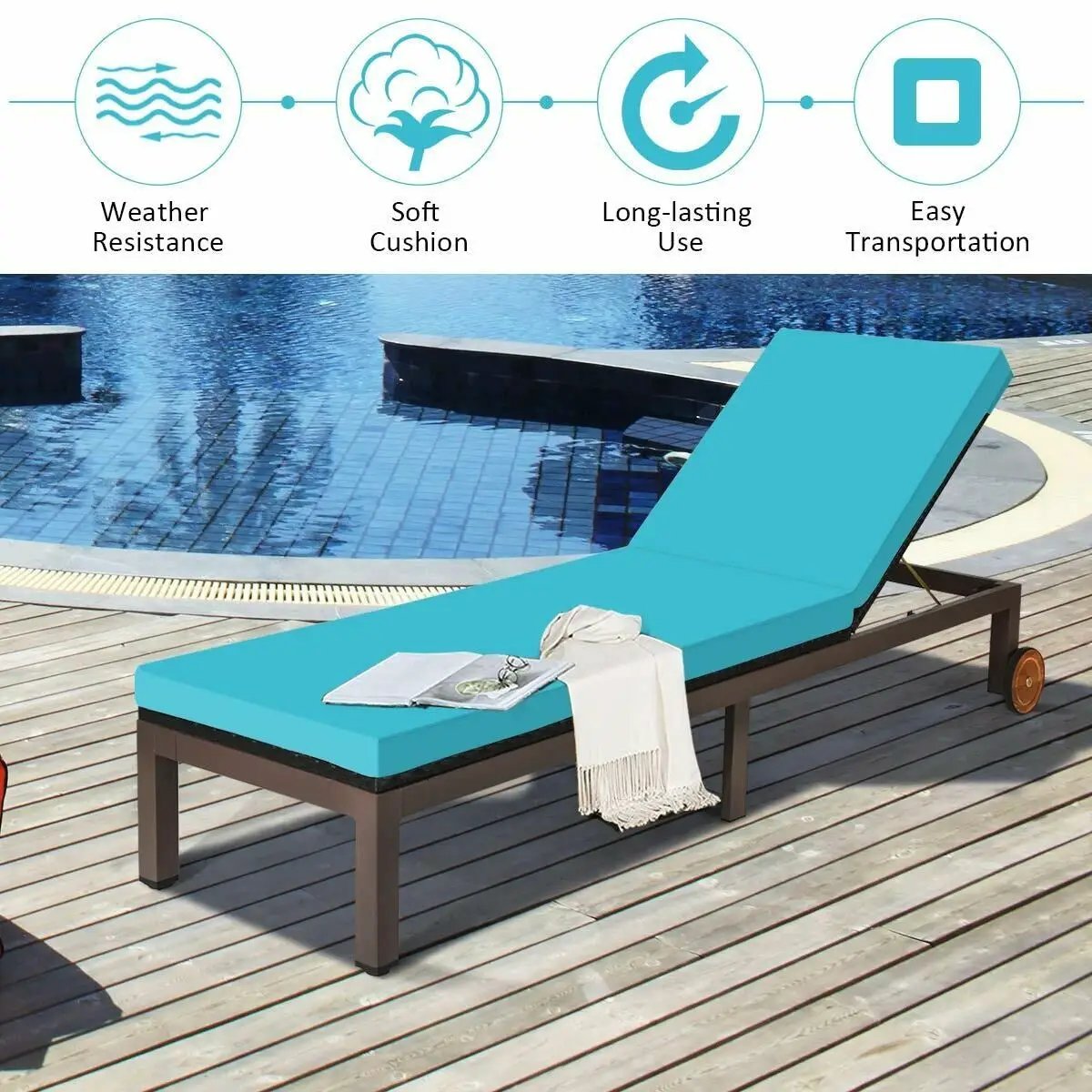 Back Adjustable Cushioned Patio Rattan Lounge Chair, photo 2 of 9