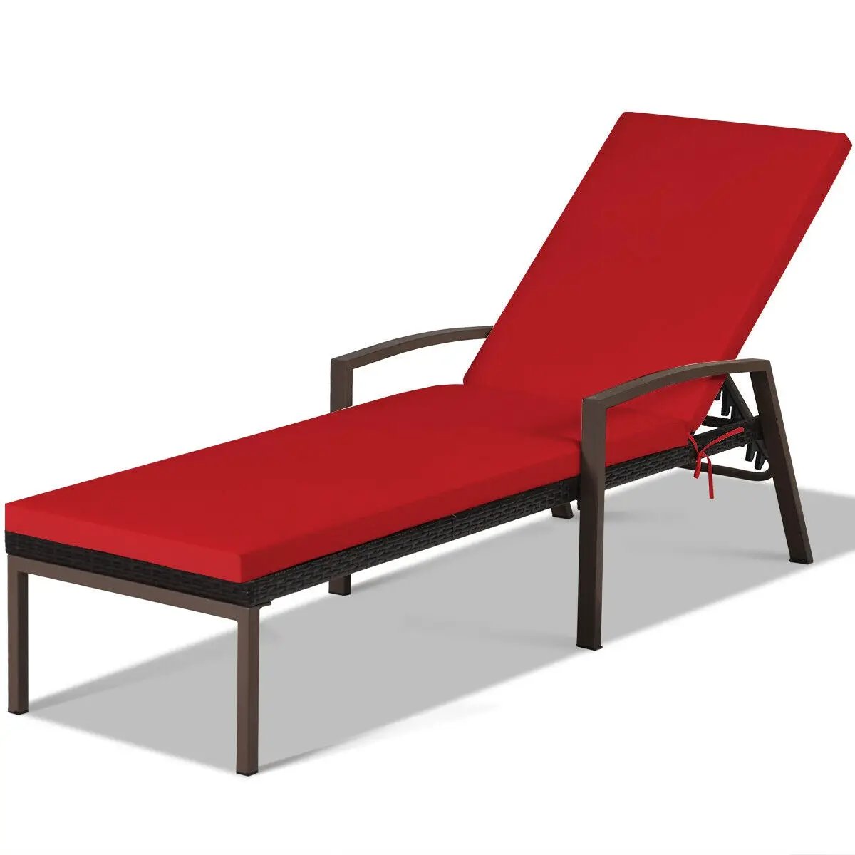 Patio Rattan Lounge Chaise Recliner with Back Adjustable Cushioned by DirectDeals
