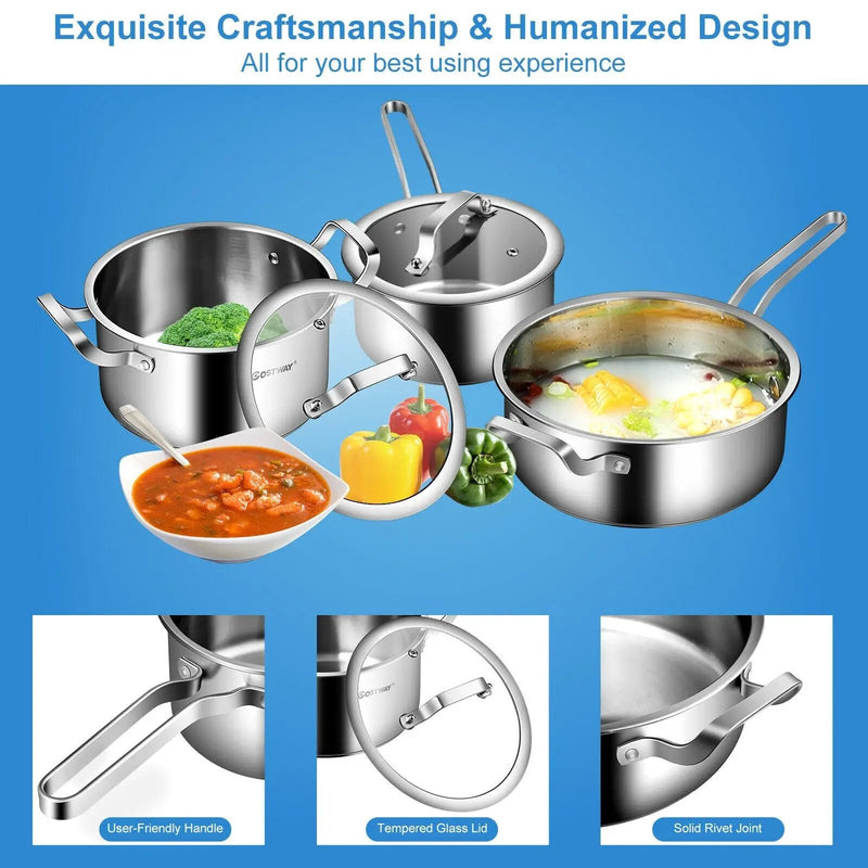 6 Piece Stainless Steel Cookware Set with Convenient Grip Handle by DirectDeals