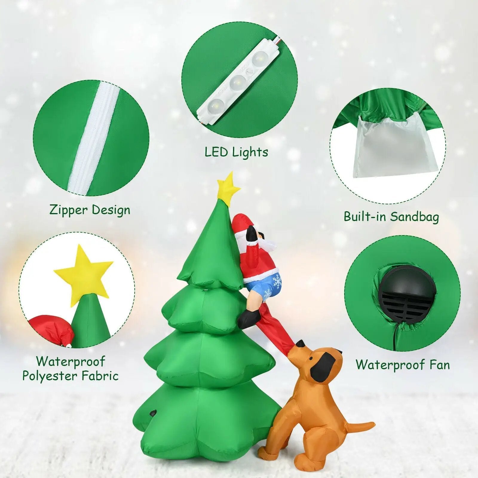 6.5 Feet Outdoor Inflatable Christmas Tree Santa Decor with LED Lights by DirectDeals