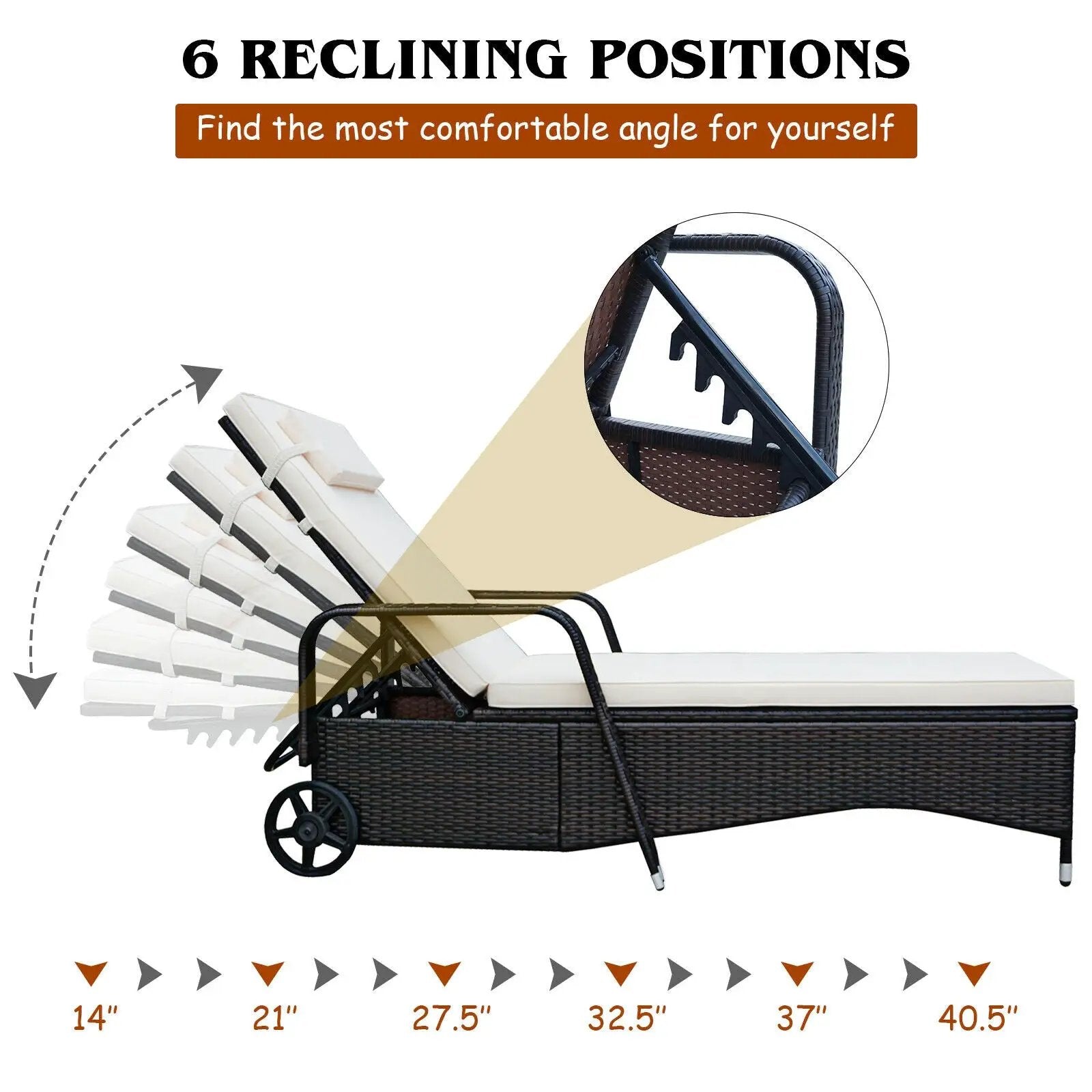 Outdoor Recliner Cushioned Chaise Lounge with Adjustable Backrest by DirectDeals
