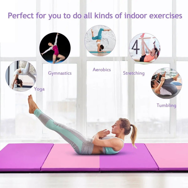 4 Feet x 10 Feet Thick Folding Panel Gymnastics Mat-Pink & Purple by DirectDeals