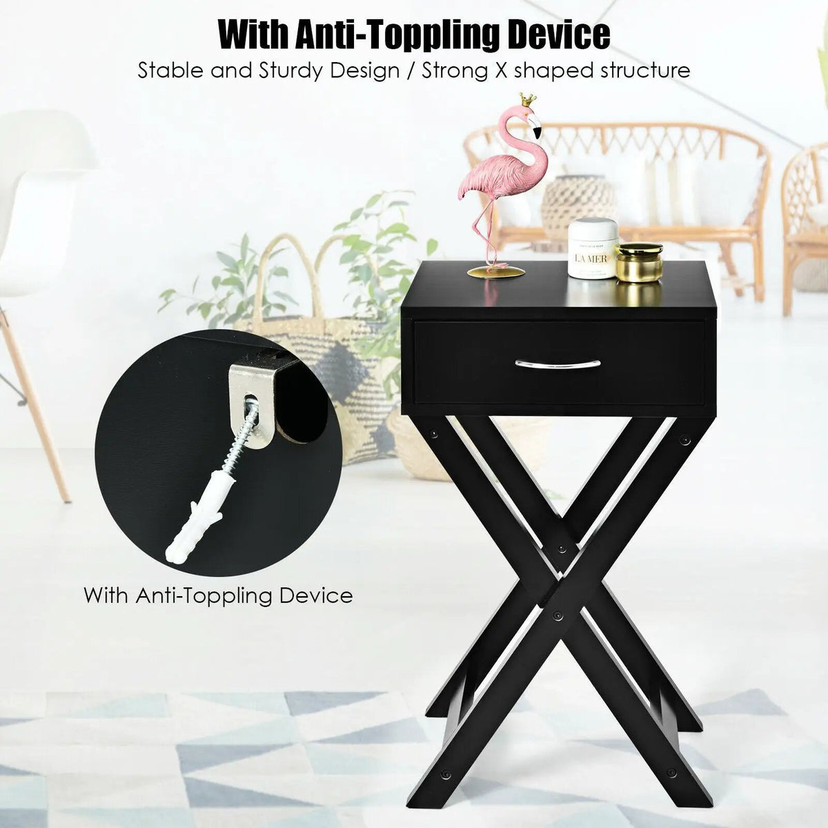 Design Sofa Side Table with X-Shape Drawer for Living Room Bedroom, photo 8 of 9