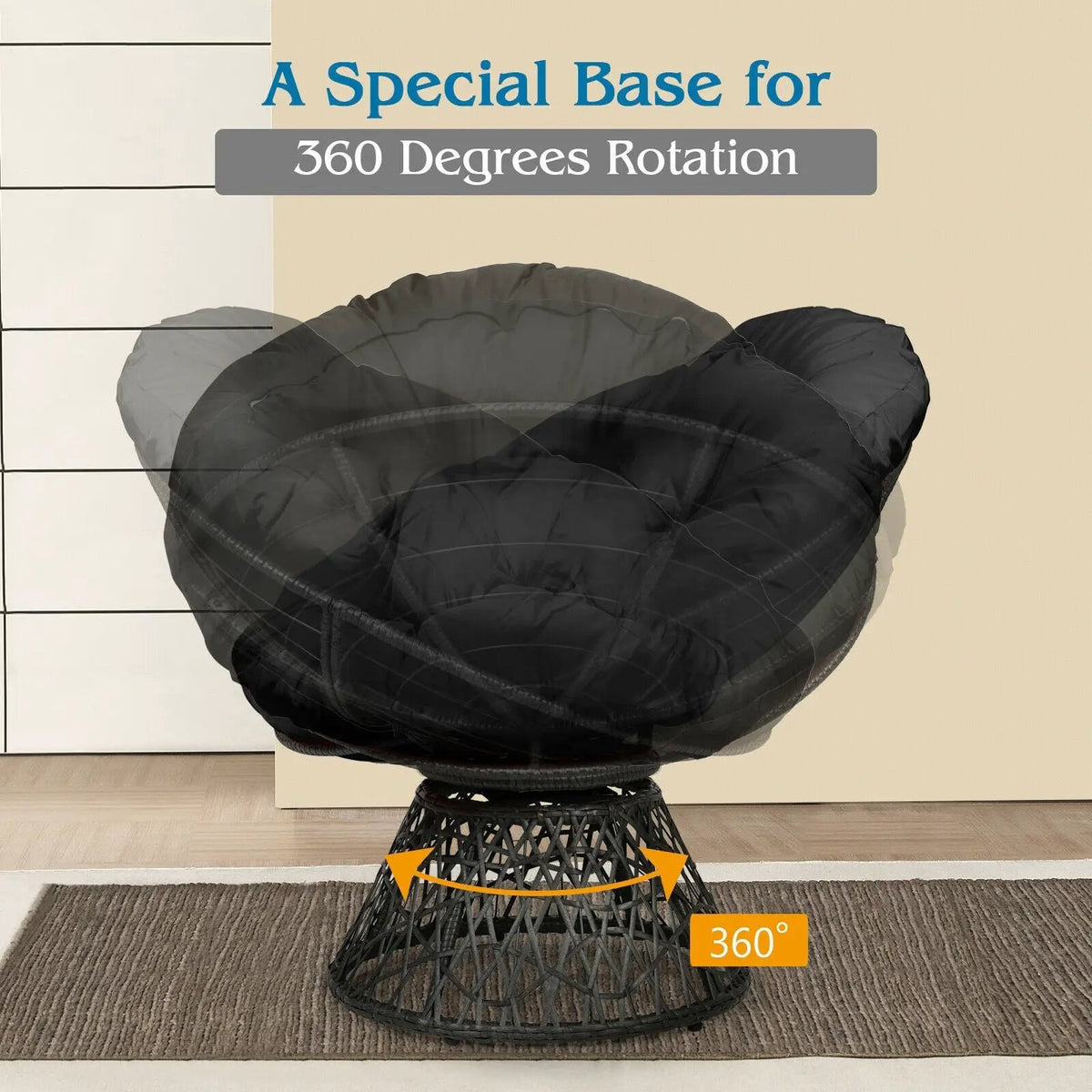 Rattan Papasan Chair Ergonomic 360-degree Swivel Soft Cushion Garden, photo 16 of 24