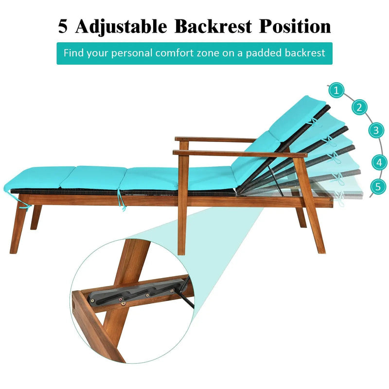 3 Pieces Portable Patio Cushioned Rattan Lounge Chair Set with Folding Table by DirectDeals