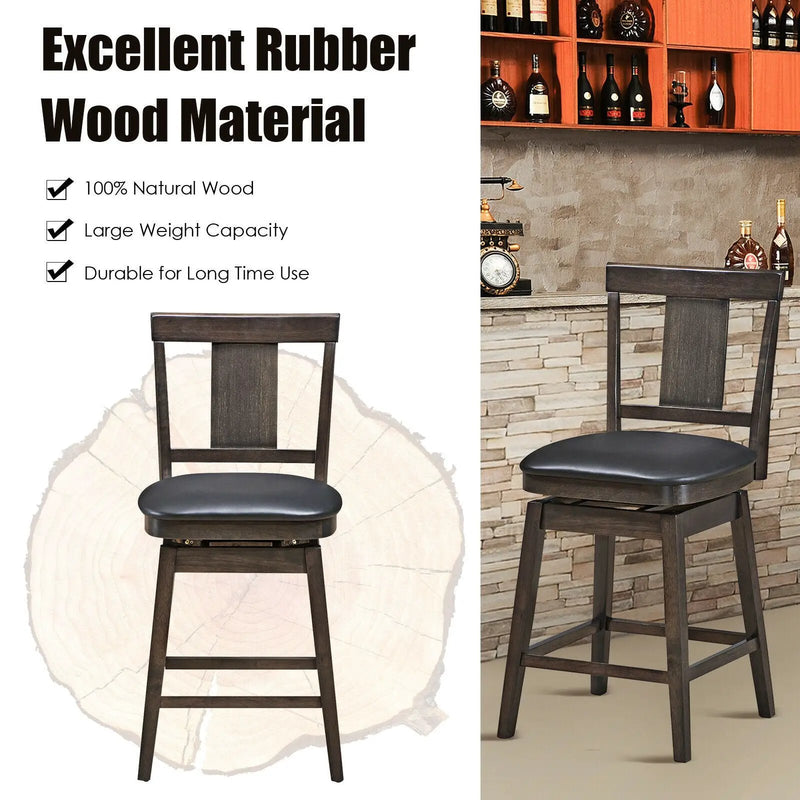 24 inch Swivel Upholstered Counter Height Bar Chair with Rubber Wood Legs by DirectDeals