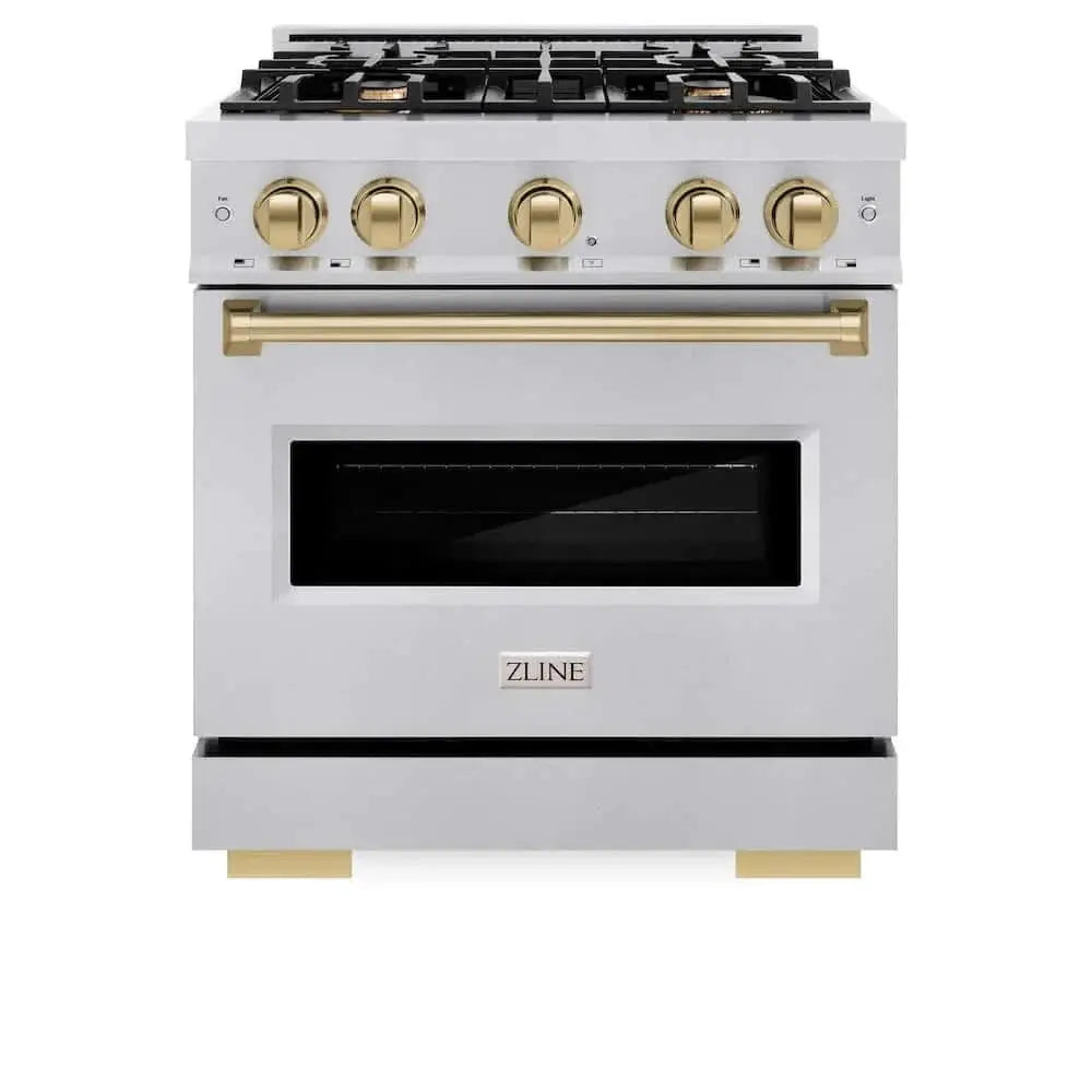 ZLINE 30" Dual Fuel Range, Gas Cooktop, Electric Convection Oven Stainless Steel, Champagne Bronze CDRZ-30-CB by Farmhouse Kitchen and Bath