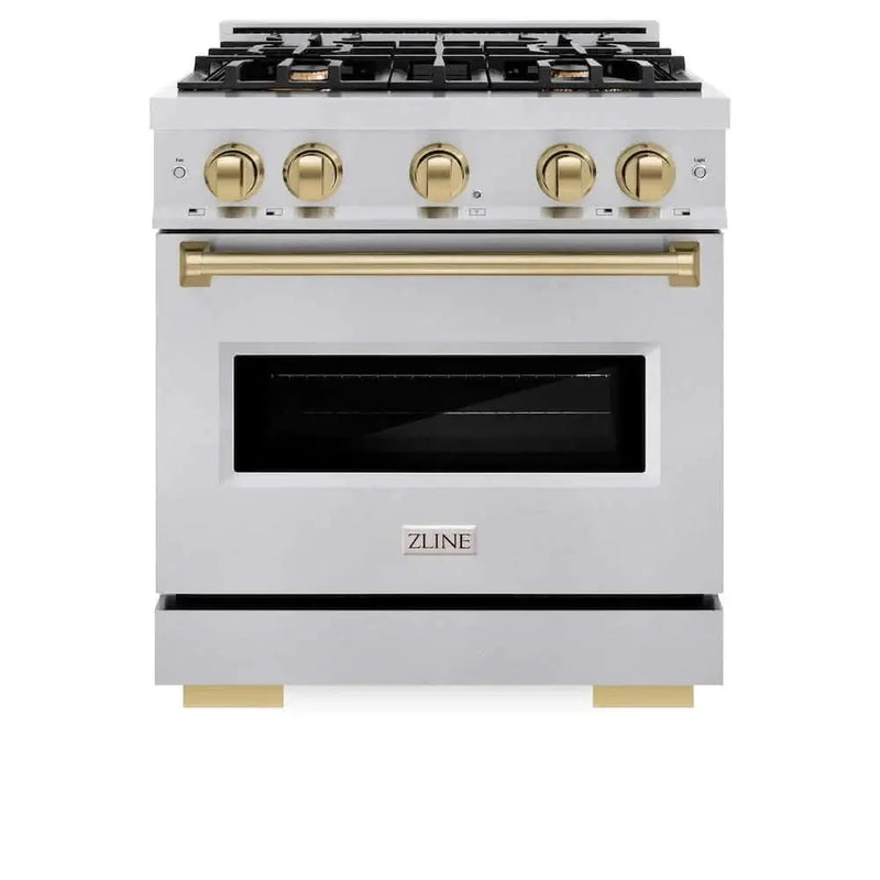 ZLINE 30" Dual Fuel Range, Gas Cooktop, Electric Convection Oven Stainless Steel, Champagne Bronze CDRZ-30-CB by Farmhouse Kitchen and Bath