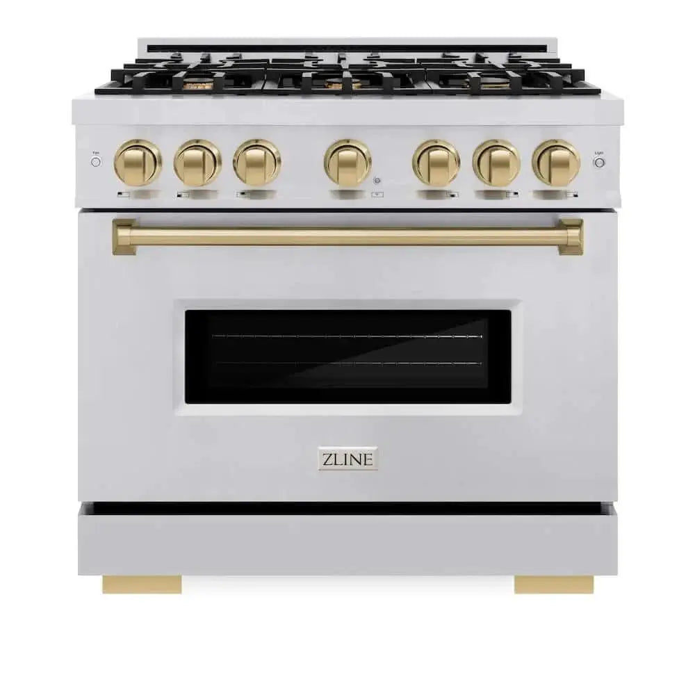 ZLINE 36" Classic Gas Range, Convection Gas Oven Stainless Steel, Champagne Bronze CGRZ-36-CB by Farmhouse Kitchen and Bath