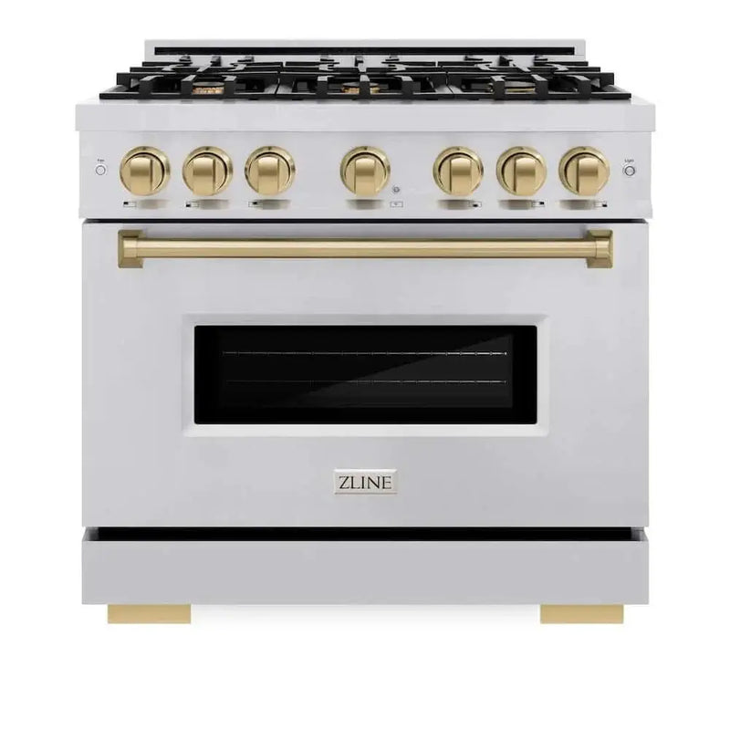 ZLINE 36" Classic Gas Range, Convection Gas Oven Stainless Steel, Champagne Bronze CGRZ-36-CB by Farmhouse Kitchen and Bath