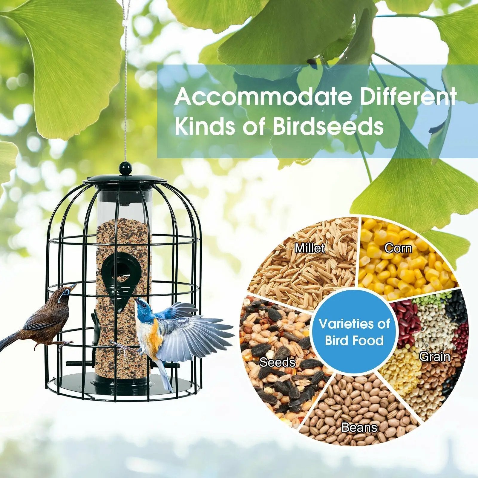 Squirrel-proof Caged Tube Wild Bird Feeder Outdoor Metal Seed Guard Deterrent by DirectDeals