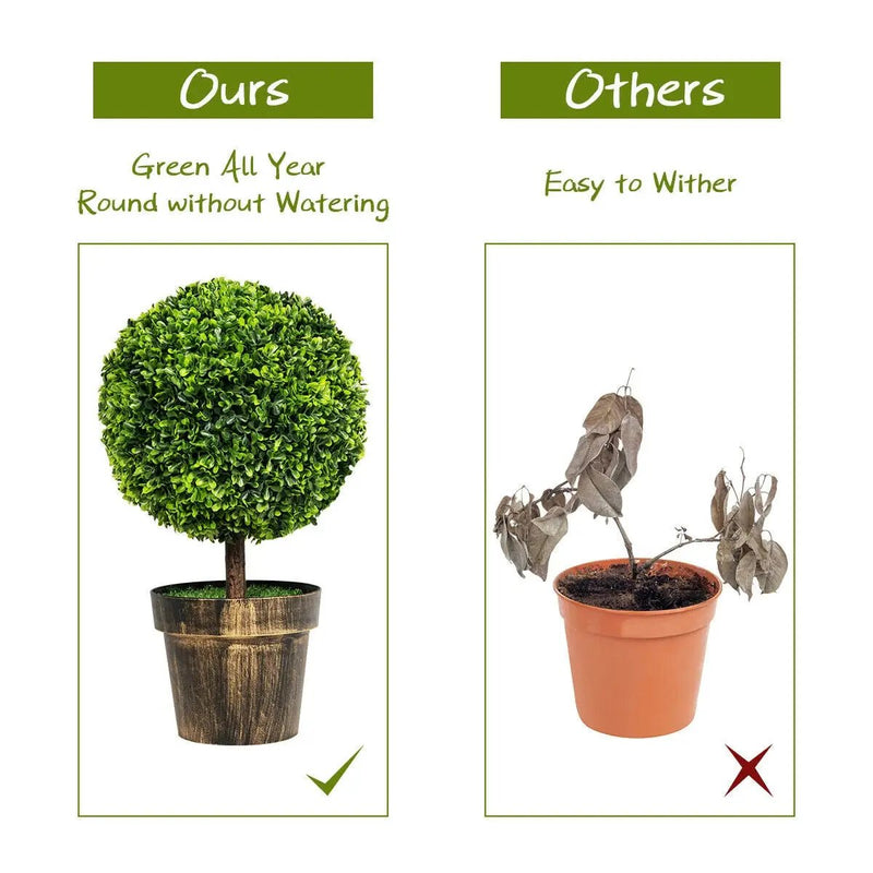 2 Pieces 24 Inch Artificial Boxwood Topiary Ball Tree for House and Office by DirectDeals