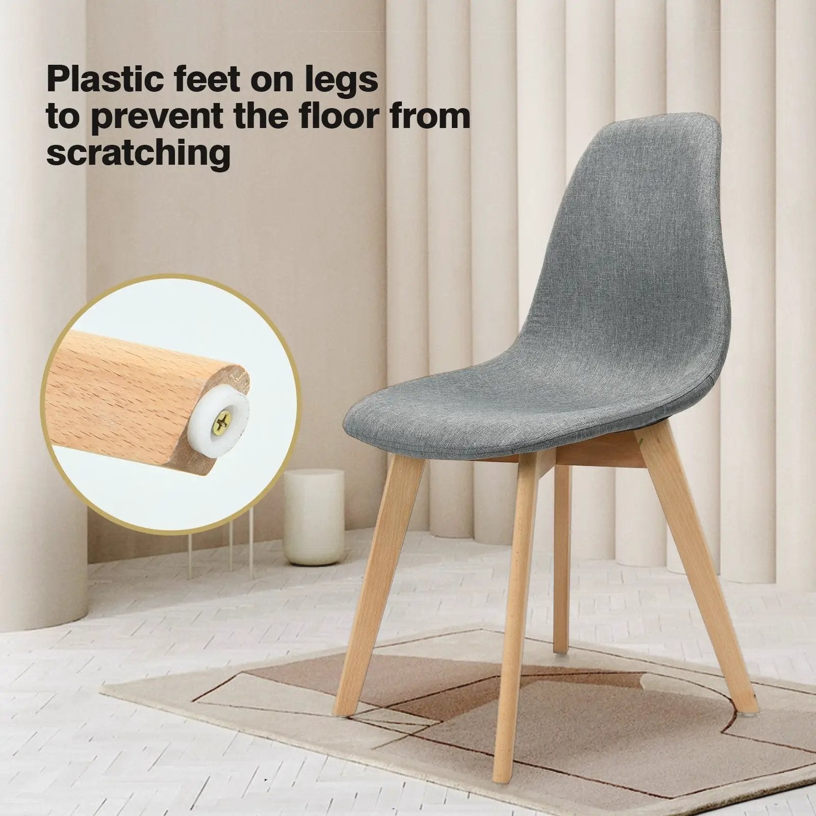 2 Pieces Modern Dining Chair Set with Wood Legs and Fabric Cushion Seat by DirectDeals