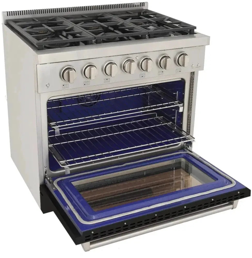 Kucht 36" Freestanding Professional Gas Range Liquid Propane KFX3600X/LP-BK by Farmhouse Kitchen and Bath