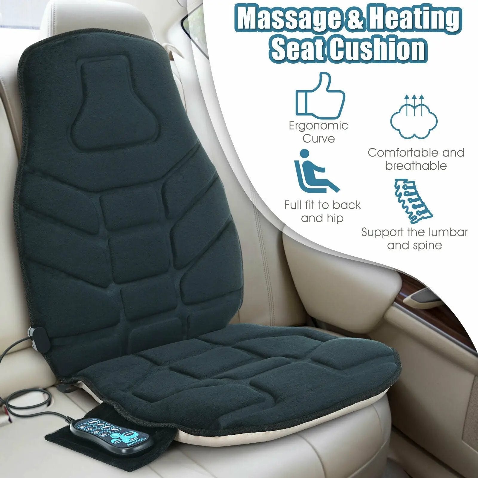 Seat Cushion Massager with Heat and 6 Vibration Motors for Home by DirectDeals