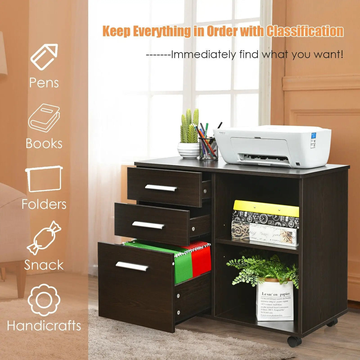 3-Drawer Mobile Lateral File Cabinet Printer Stand, photo 22 of 24