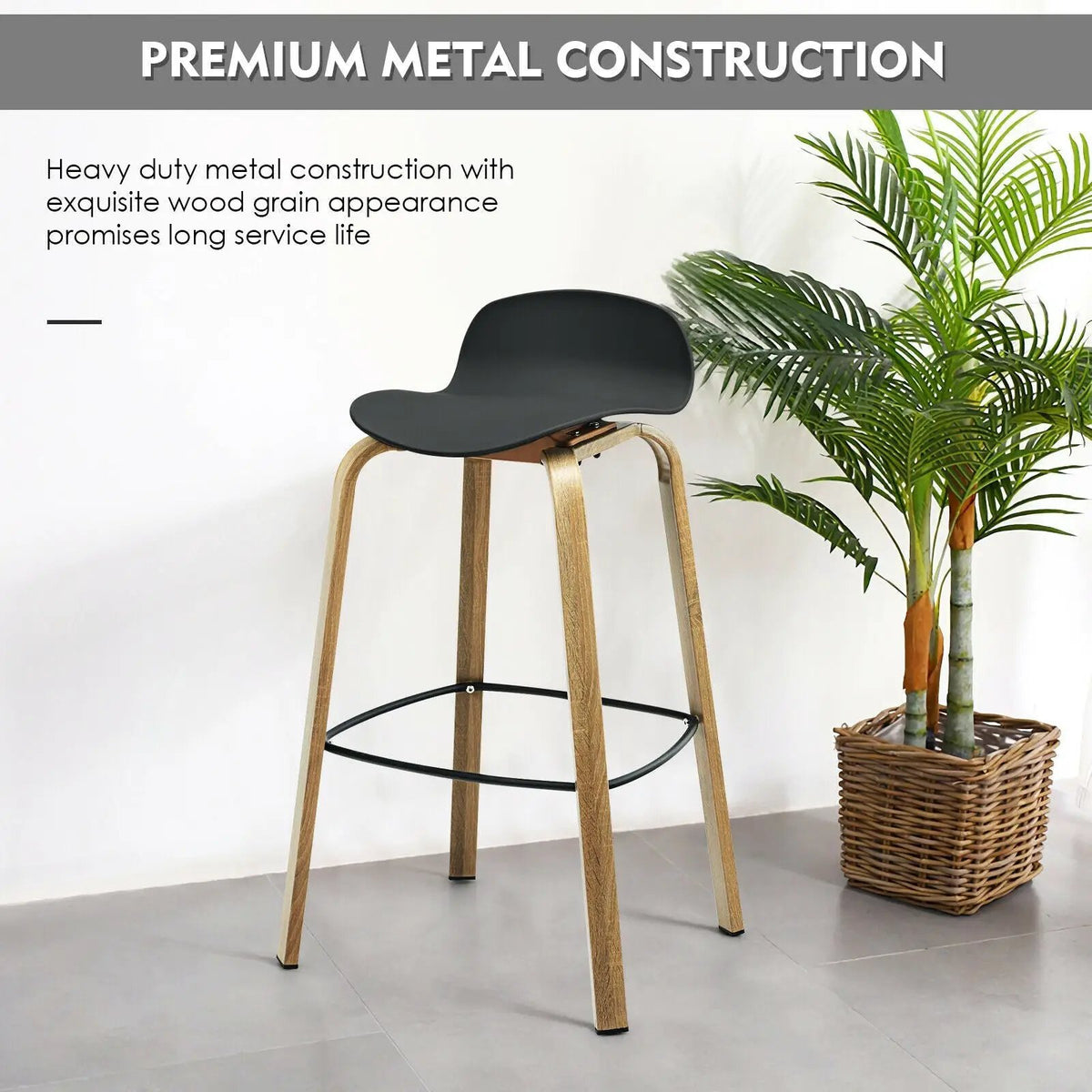 Set of 2 Modern Barstools Pub Chairs with Low Back and Metal Legs, photo 28 of 32
