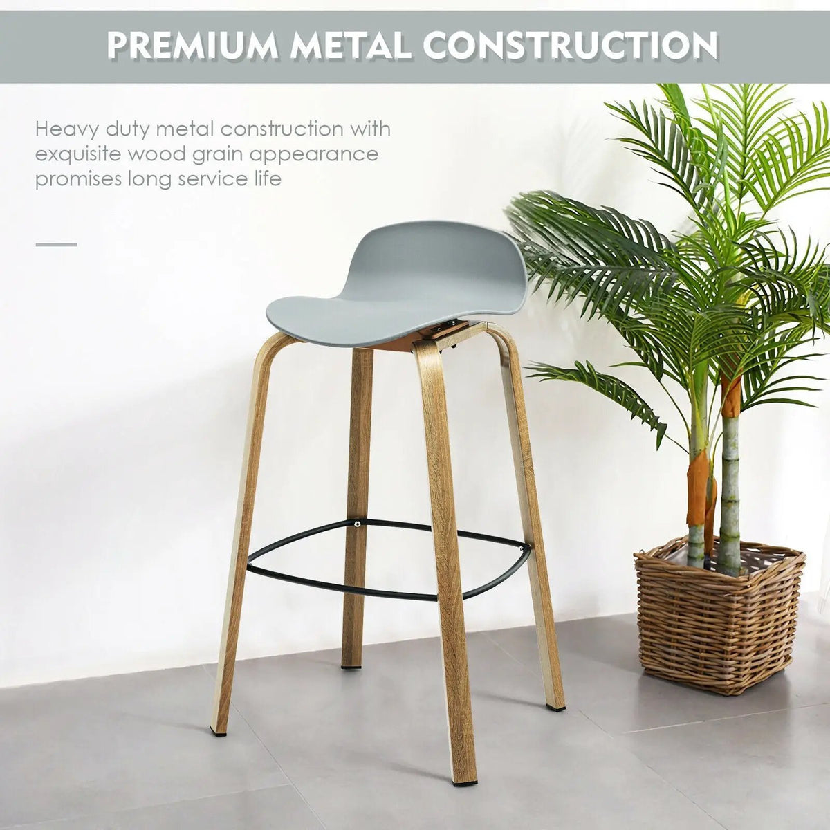 Set of 2 Modern Barstools Pub Chairs with Low Back and Metal Legs, photo 29 of 32