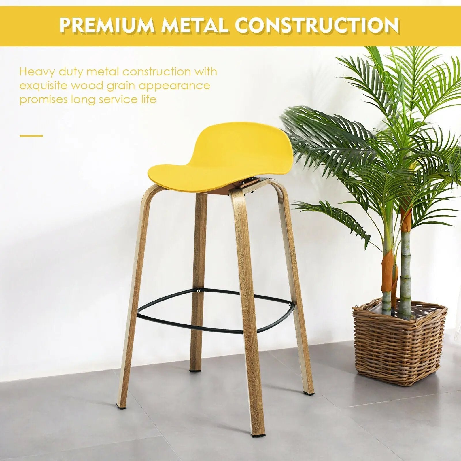 Set of 2 Modern Barstools Pub Chairs with Low Back and Metal Legs by DirectDeals