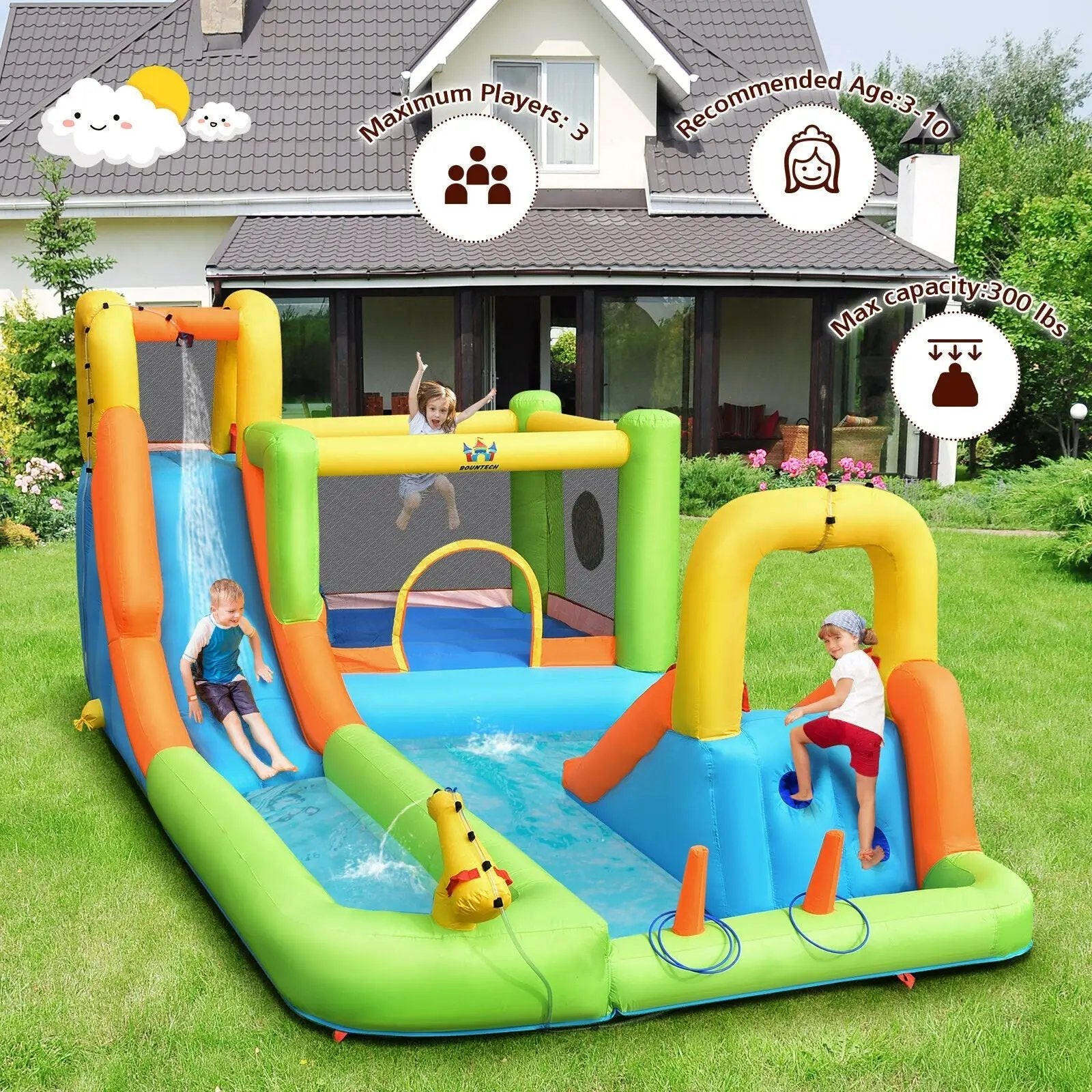 8 in 1 Inflatable Water Slide Park Bounce House Without Blower by DirectDeals