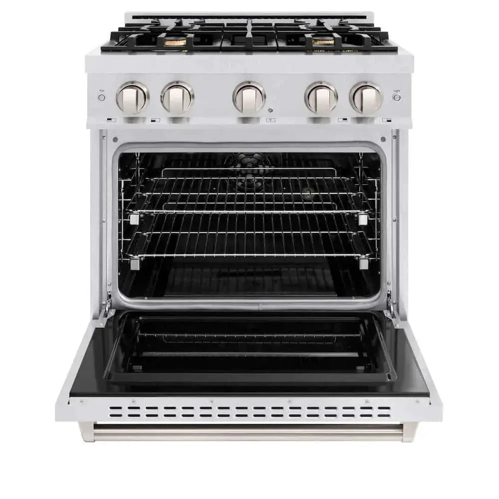 ZLINE 30" Classic Gas Range, Convection Gas Oven DuraSnow® Stainless Steel, Brass Burners CGRS-BR-30 by Farmhouse Kitchen and Bath