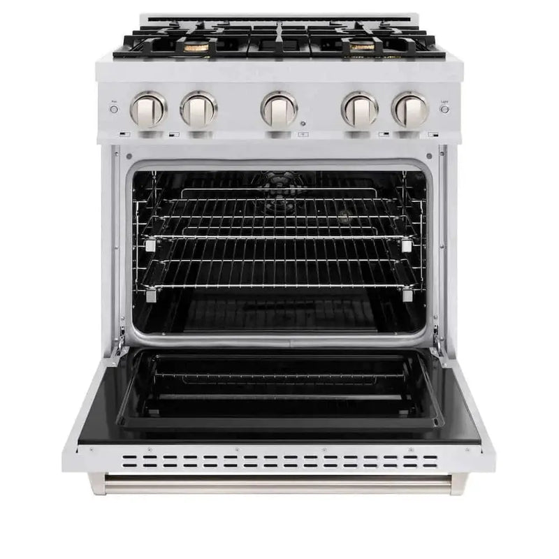ZLINE 30" Classic Gas Range, Convection Gas Oven DuraSnow® Stainless Steel, Brass Burners CGRS-BR-30 by Farmhouse Kitchen and Bath