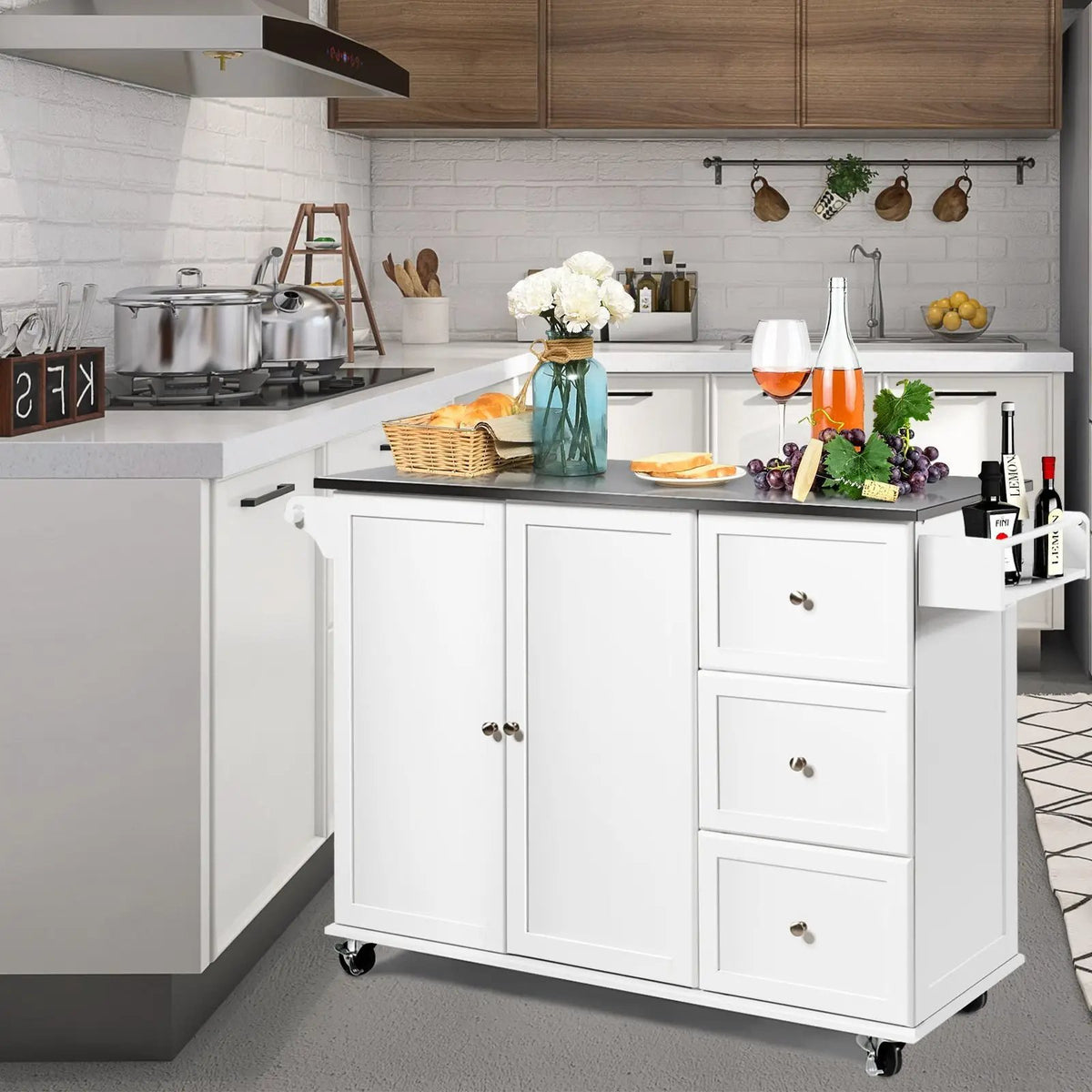 Kitchen Island 2-Door Storage Cabinet with Drawers and Stainless Steel Top, photo 17 of 24