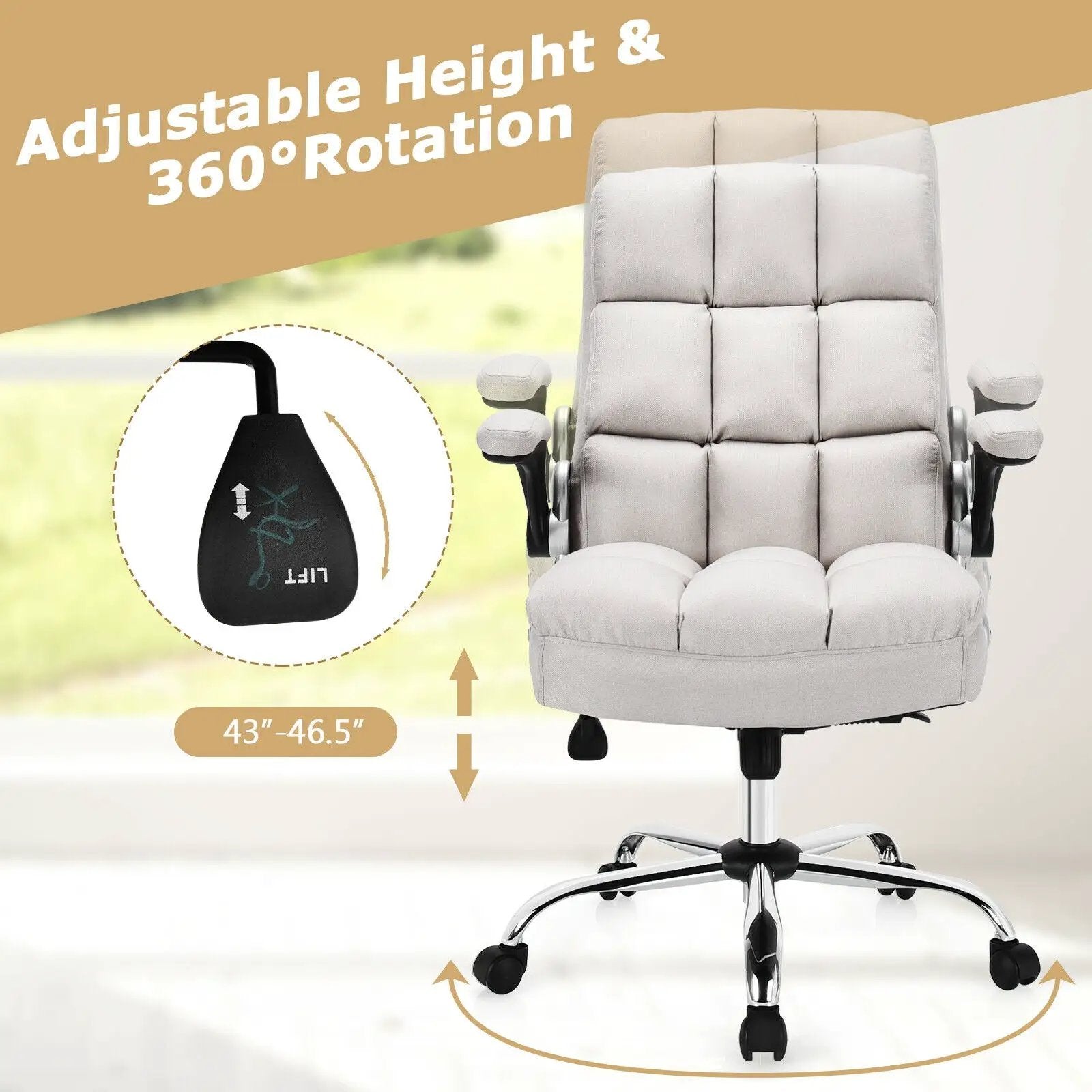 Adjustable Swivel Office Chair with High Back and Flip-up Arm for Home and Office by DirectDeals