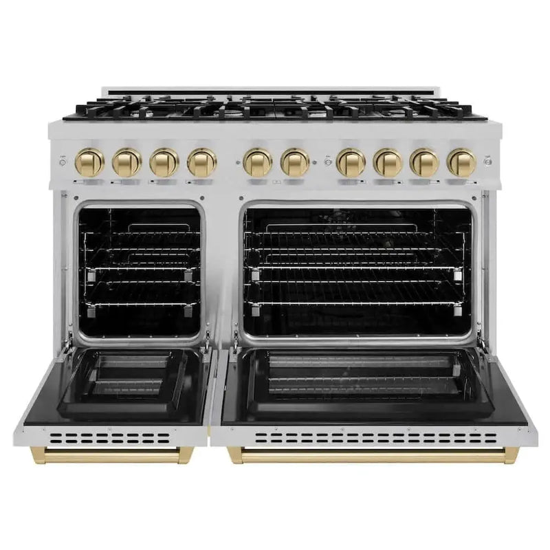 ZLINE 48" Select Dual Fuel Range Gas Cooktop Electric Convection Oven DuraSnow® Stainless Steel Champagne Bronze HDRSZ-48-CB by Farmhouse Kitchen and Bath