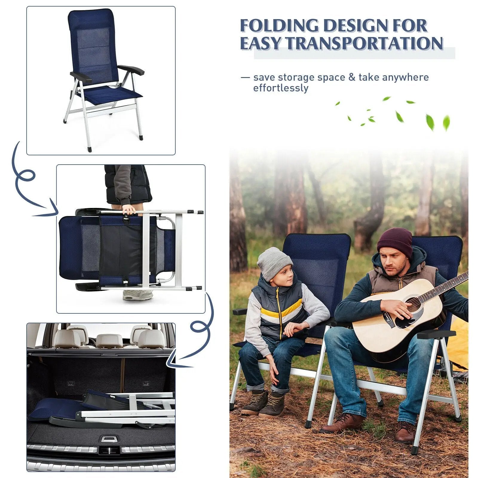 2Pcs Patio Dining Chair with Adjust Portable Headrest-Blue by DirectDeals