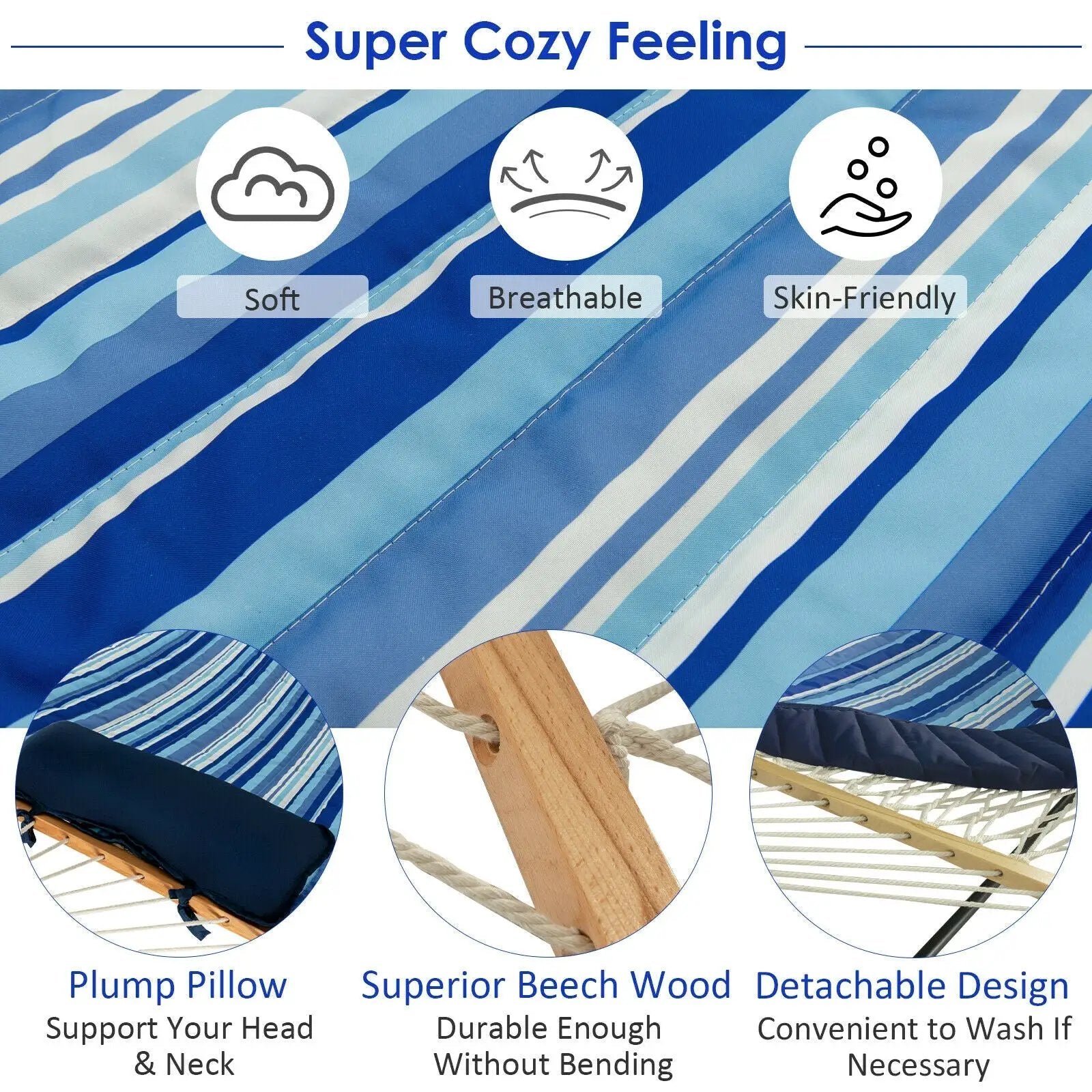 Hammock Chair Stand Set Cotton Swing with Pillow Cup Holder Indoor Outdoor by DirectDeals