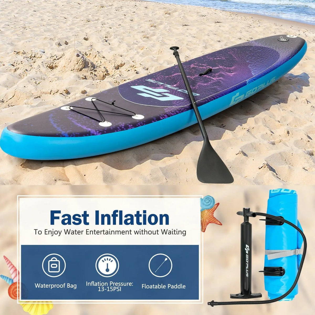 11 Feet Inflatable Stand Up Paddle Board Surfboard with Bag Aluminum Paddle Pump, photo 2 of 9