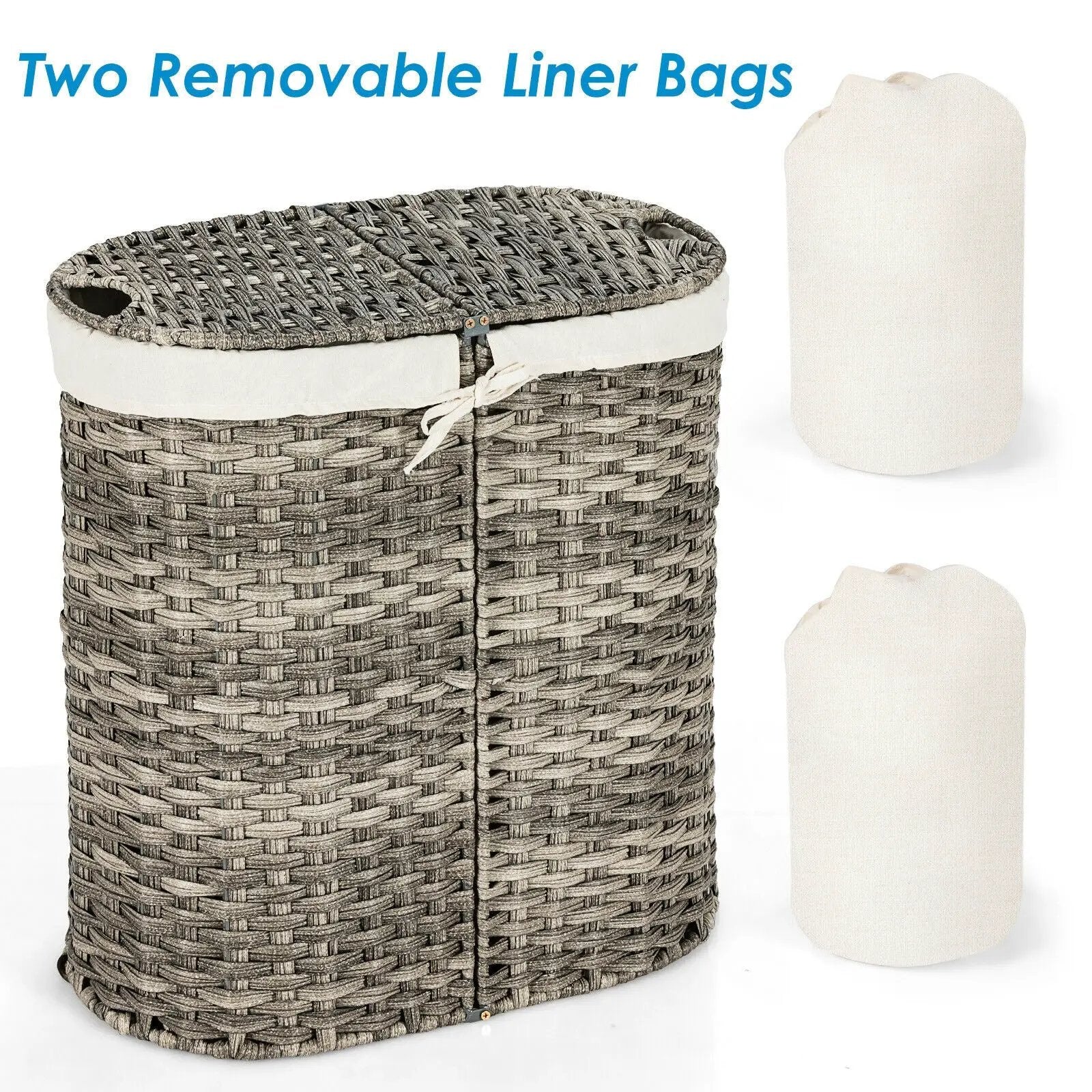 Handwoven Laundry Hamper Basket with 2 Removable Liner Bags by DirectDeals