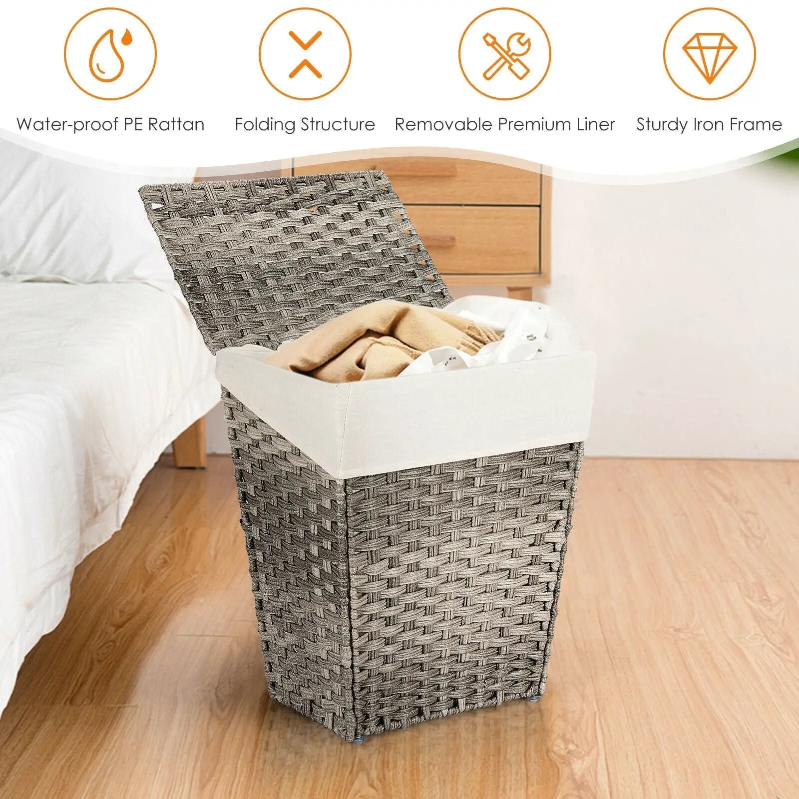 Foldable Handwoven Laundry Hamper with Removable Liner by DirectDeals