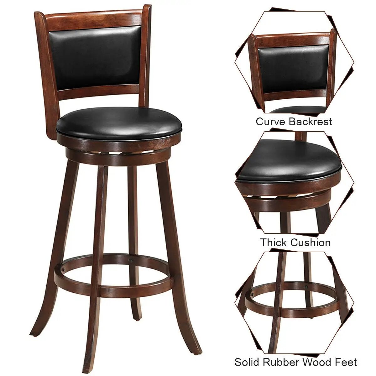 29 Inch Swivel Bar Height Stool Wooden Upholstered Dining Chair by DirectDeals