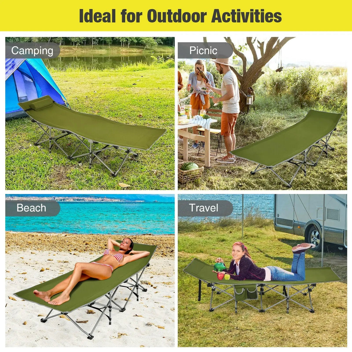 Folding Camping Cot with Side Storage Pocket Detachable Headrest, photo 16 of 16