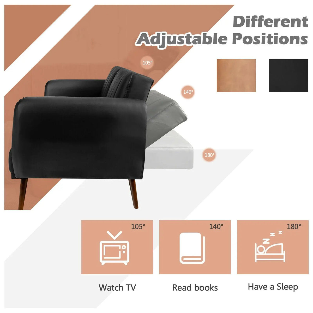 3 Seat Convertible Sofa Bed with Adjustable Backrest for Living Room, photo 7 of 9