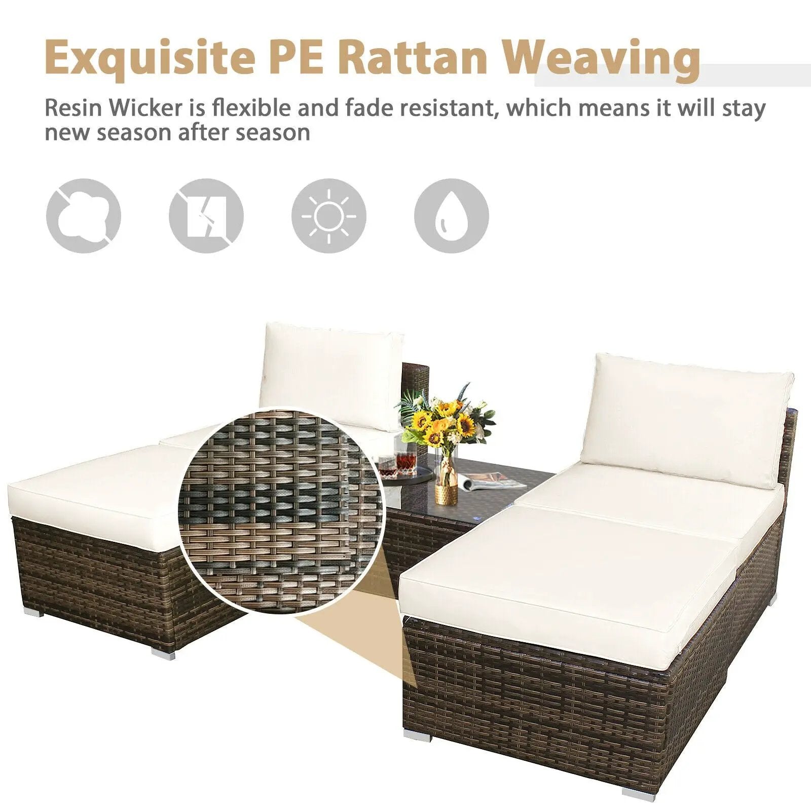5 Pieces Patio Rattan Furniture Set with Cushioned Armless Sofa by DirectDeals