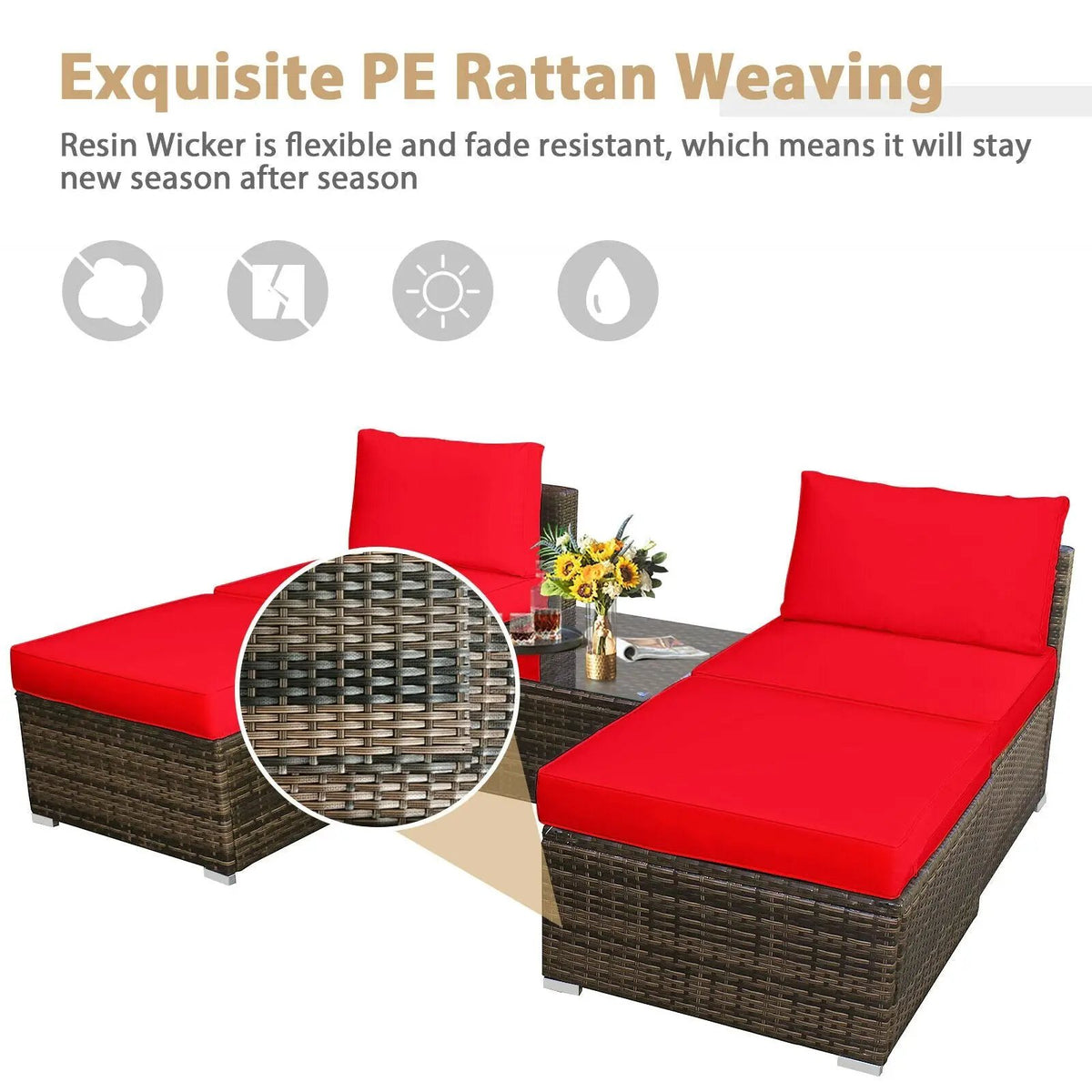 5 Pieces Patio Rattan Furniture Set with Cushioned Armless Sofa, photo 22 of 24