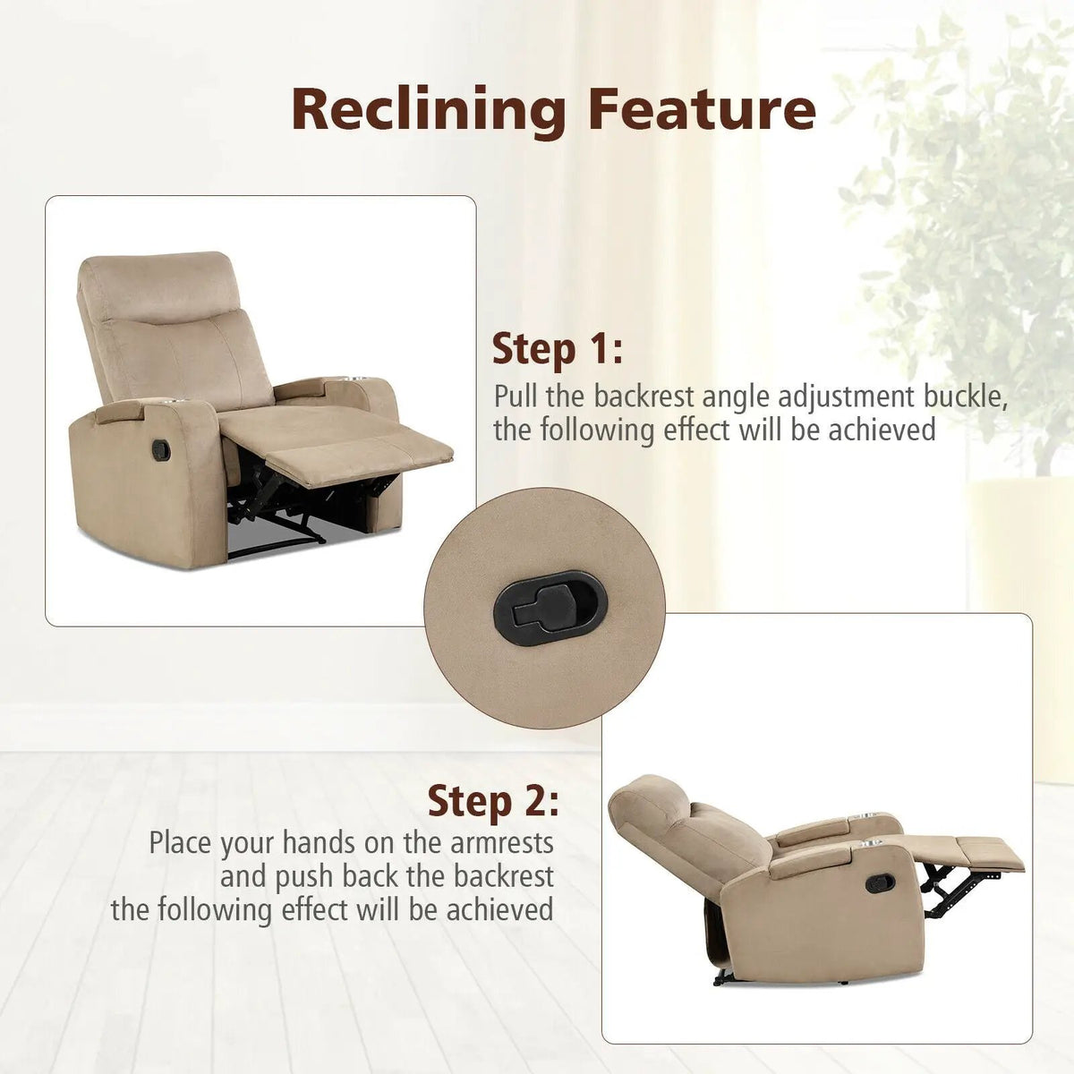 Recliner Chair Single Sofa Lounger with Arm Storage and Cup Holder for Living Room, photo 16 of 16