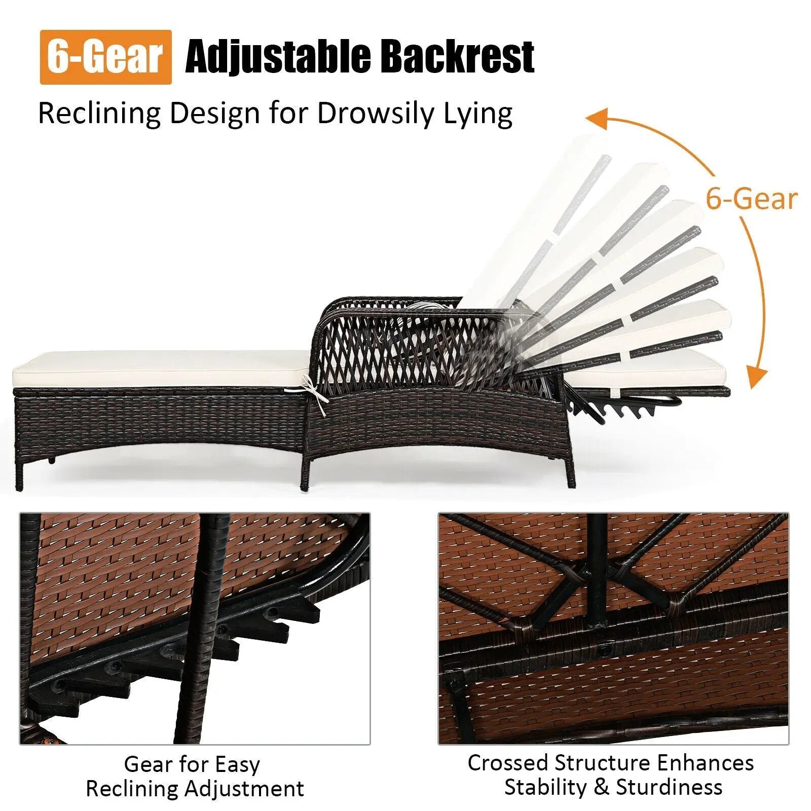 Outdoor Patio Wicker Chaise Lounge Chair with Adjustable Backrest and Pillow by DirectDeals