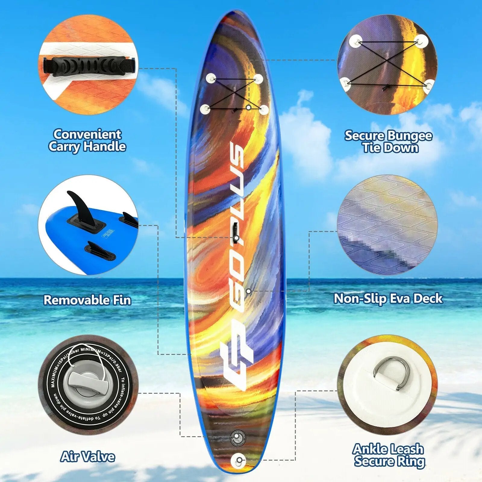 Inflatable Stand Up Paddle Board with Backpack and Aluminum Paddle Pump by DirectDeals