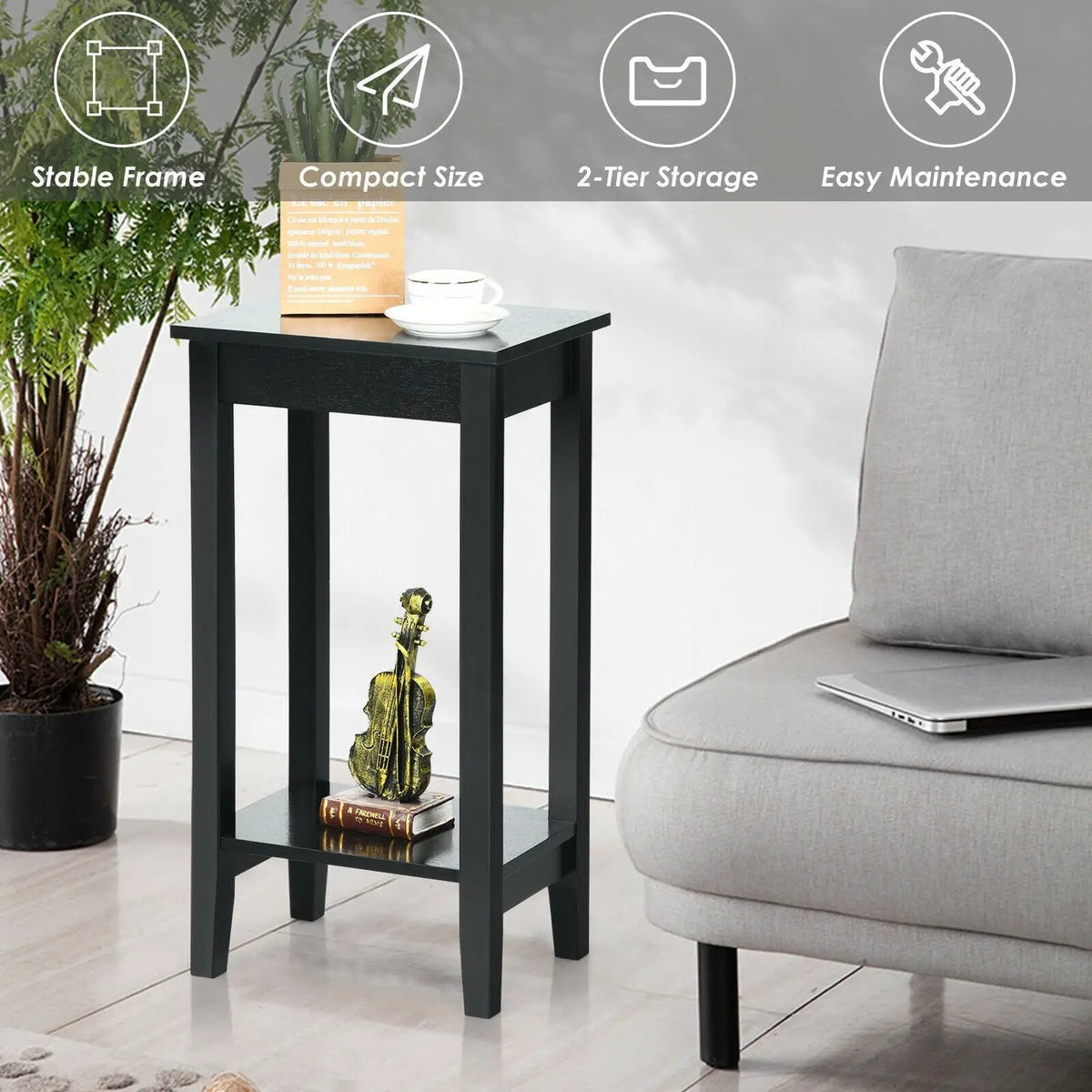 2-Tier Nightstand End Side Wooden Legs Table for Bedroom, photo 23 of 24