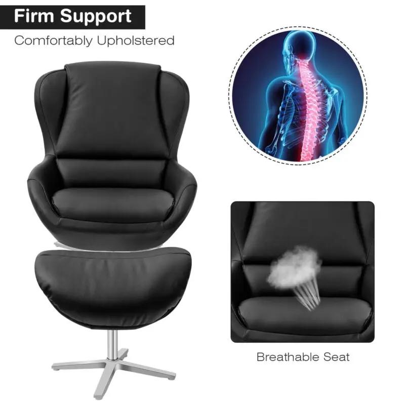 360¬∞ Swivel Leather Lounge Chair with Ottoman and Aluminum Alloy Base by DirectDeals