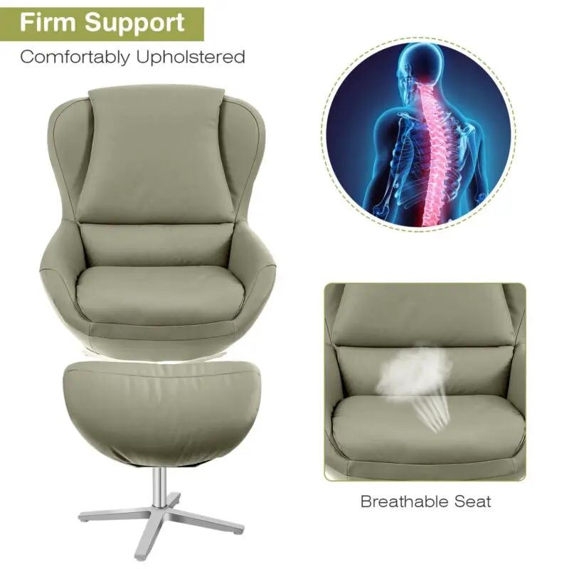 360¬∞ Swivel Leather Lounge Chair with Ottoman and Aluminum Alloy Base by DirectDeals