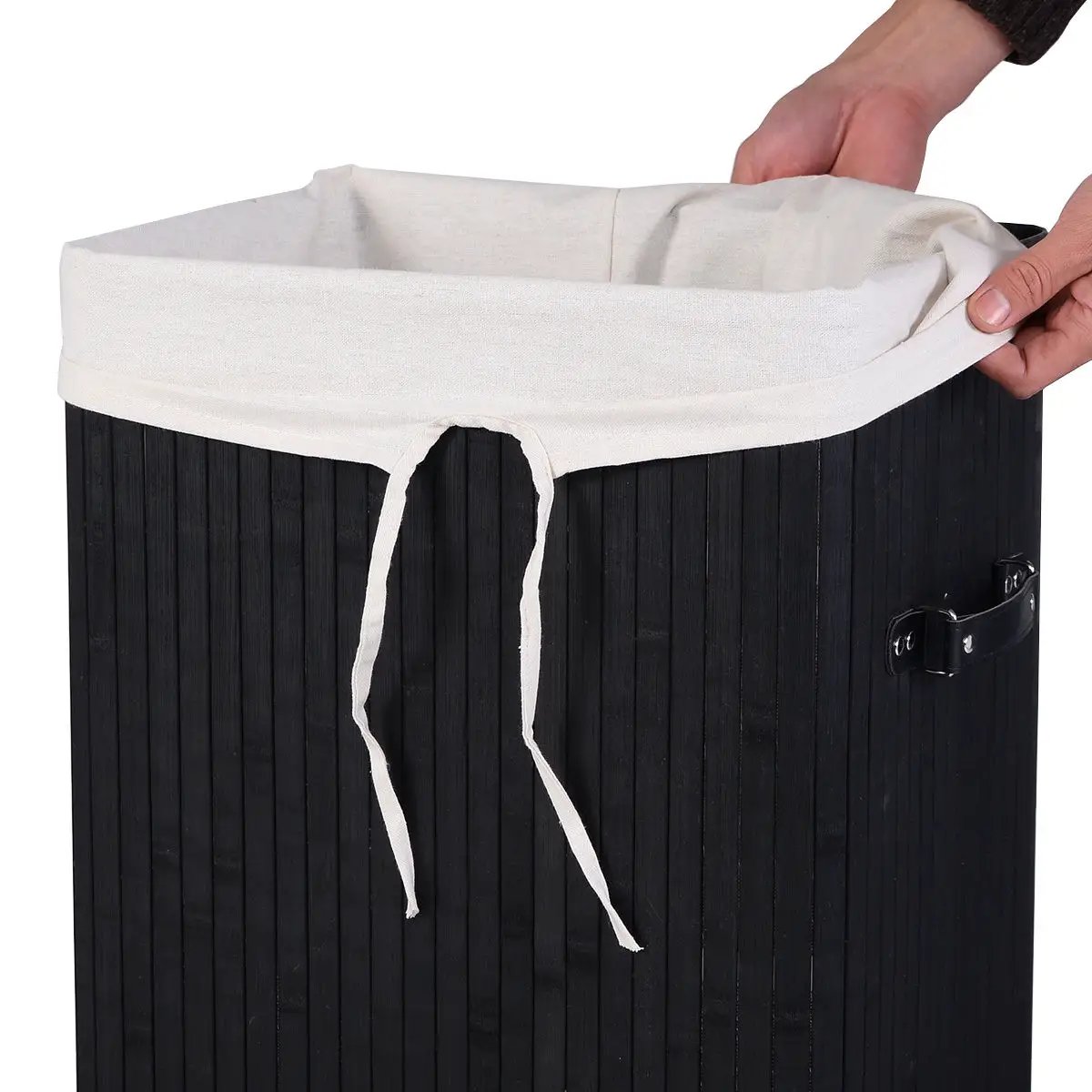 19 Gal Rectangle Laundry Basket Bamboo Clothes Hamper with Handles and Lid, photo 8 of 11