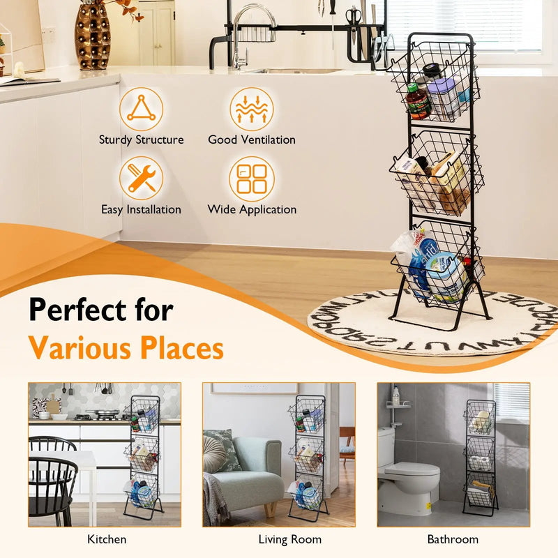 3-Tier Fruit Basket Stand with Adjustable Heights by DirectDeals