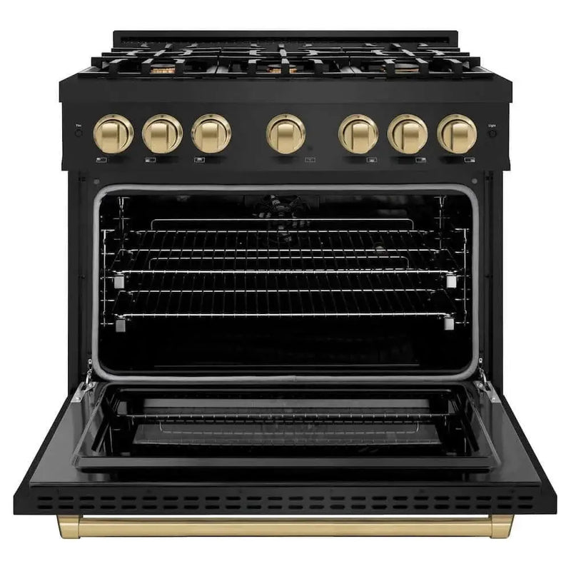 ZLINE 36" Select Dual Fuel Range Gas Cooktop Electric Convection Oven Black Stainless Steel Champagne Bronze HDRBZ-36-CB by Farmhouse Kitchen and Bath